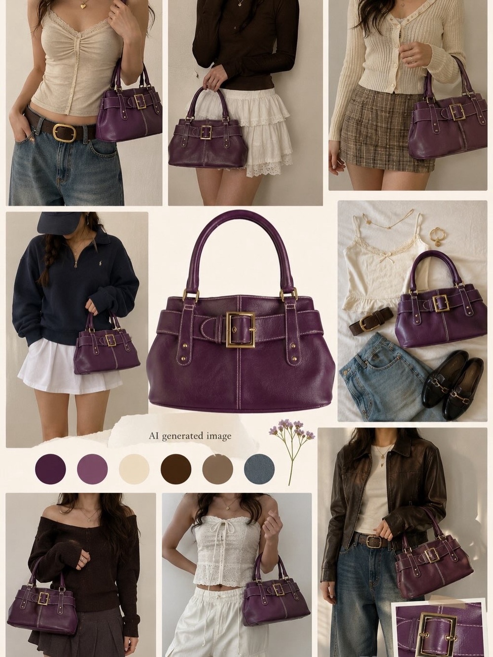 St. John's Bay Purple Leather Top-Handle Satchel with Buckle Accent - Picture 3 of 3